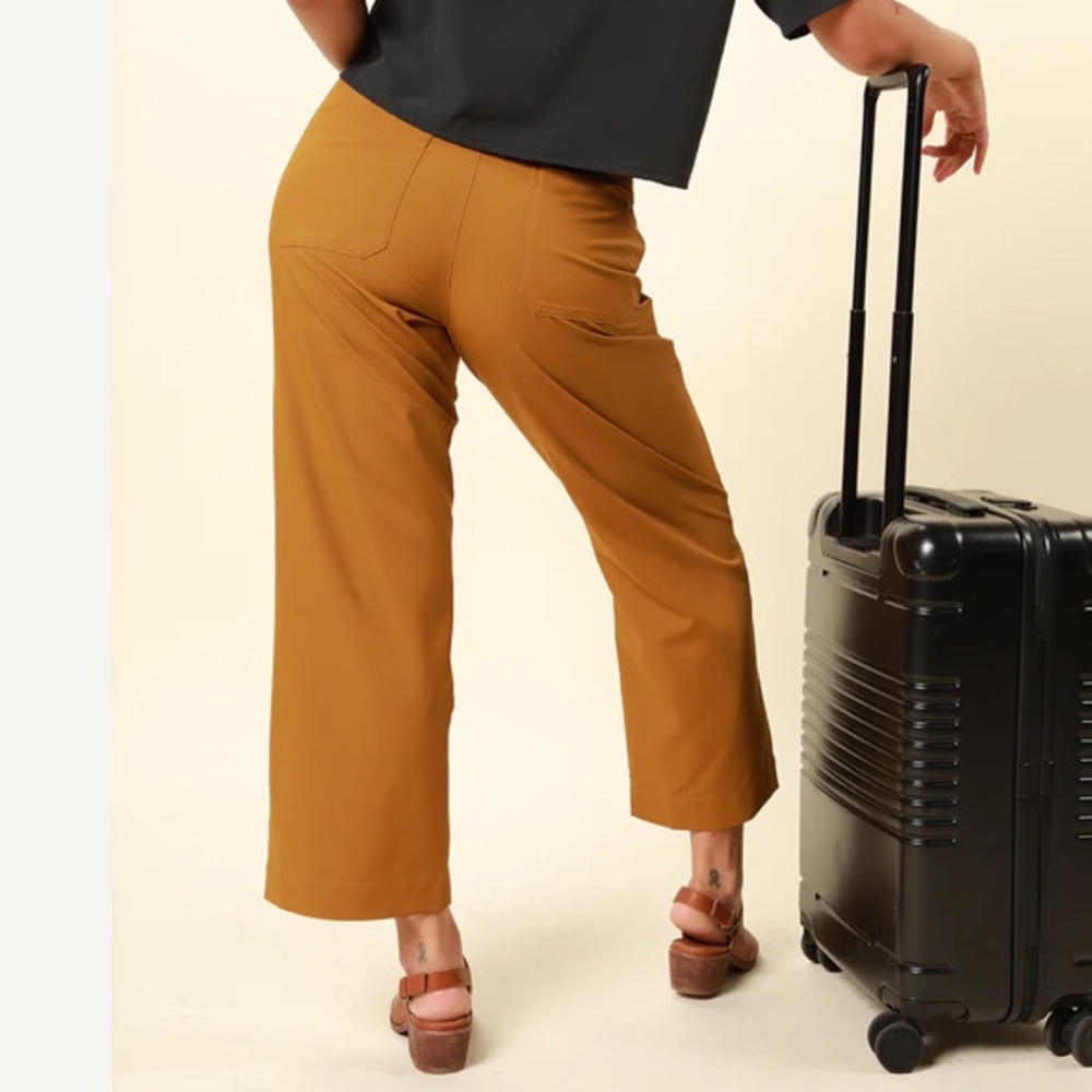 Wayre Jetsetter Stretch Trouser Bronze Crop Wide Leg Travel Athleisure-12